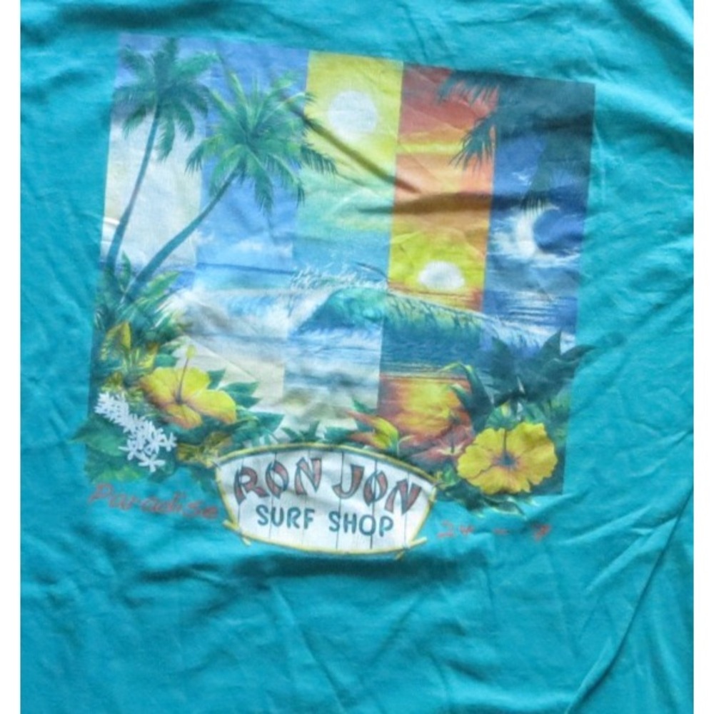 Vtg Green Ron Jon Surf Shop White Tag Graphic Tshirt Size Large
